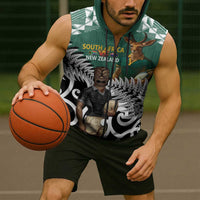 New Zealand South Africa Rugby Custom Sleeveless Zip Hoodie Springboks Kente All Black Maori Together LT14 - Polynesian Pride