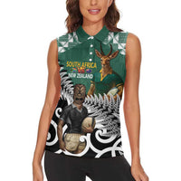 New Zealand South Africa Rugby Custom Women Sleeveless Polo Shirt Springboks Kente All Black Maori Together LT14 - Polynesian Pride