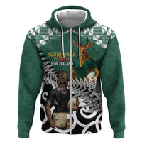 New Zealand South Africa Rugby Custom Zip Hoodie Springboks Kente All Black Maori Together LT14 Zip Hoodie Green - Polynesian Pride