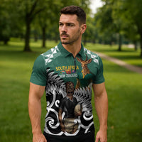New Zealand South Africa Rugby Custom Zipper Polo Shirt Springboks Kente All Black Maori Together LT14 - Polynesian Pride