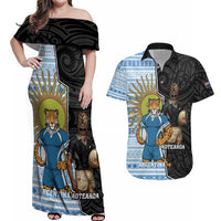 New Zealand Argentina Rugby Custom Couples Matching Off Shoulder Maxi Dress and Hawaiian Shirt 2025 Los Pumas All Black Together LT14 Black - Polynesian Pride