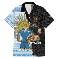 New Zealand Argentina Rugby Custom Family Matching Mermaid Dress and Hawaiian Shirt 2025 Los Pumas All Black Together LT14 Dad's Shirt - Short Sleeve Black - Polynesian Pride