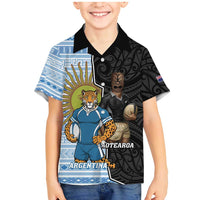 New Zealand Argentina Rugby Custom Family Matching Mermaid Dress and Hawaiian Shirt 2025 Los Pumas All Black Together LT14 Son's Shirt Black - Polynesian Pride