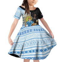 New Zealand Argentina Rugby Custom Family Matching Off Shoulder Short Dress and Hawaiian Shirt 2025 Los Pumas All Black Together LT14 Daughter's Dress Black - Polynesian Pride