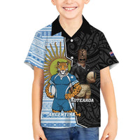 New Zealand Argentina Rugby Custom Family Matching Off Shoulder Short Dress and Hawaiian Shirt 2025 Los Pumas All Black Together LT14 Son's Shirt Black - Polynesian Pride