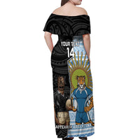New Zealand Argentina Rugby Custom Off Shoulder Maxi Dress 2025 Los Pumas All Black Together - Polynesian Pride