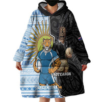 New Zealand Argentina Rugby Custom Wearable Blanket Hoodie 2025 Los Pumas All Black Together LT14 - Polynesian Pride