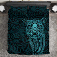 New Zealand Skull Darts Bedding Set Aotearoa Maori Chest Tattoo Stylized Teal LT14 Teal - Polynesian Pride
