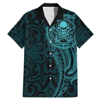 New Zealand Skull Darts Family Matching Mermaid Dress and Hawaiian Shirt Aotearoa Maori Chest Tattoo Stylized Teal LT14 Dad's Shirt - Short Sleeve Teal - Polynesian Pride