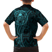 New Zealand Skull Darts Family Matching Off Shoulder Maxi Dress and Hawaiian Shirt Aotearoa Maori Chest Tattoo Stylized Teal LT14 - Polynesian Pride