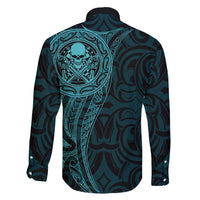 New Zealand Skull Darts Family Matching Short Sleeve Bodycon Dress and Hawaiian Shirt Aotearoa Maori Chest Tattoo Stylized Teal LT14 - Polynesian Pride