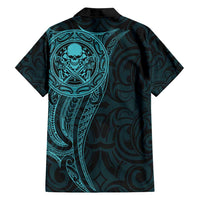 New Zealand Skull Darts Family Matching Summer Maxi Dress and Hawaiian Shirt Aotearoa Maori Chest Tattoo Stylized Teal LT14 - Polynesian Pride