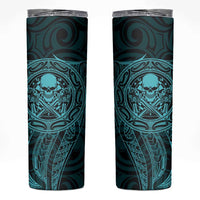 New Zealand Skull Darts Skinny Tumbler Aotearoa Maori Chest Tattoo Stylized Teal LT14 Teal - Polynesian Pride