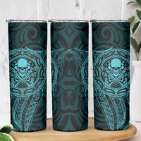 New Zealand Skull Darts Skinny Tumbler Aotearoa Maori Chest Tattoo Stylized Teal LT14 - Polynesian Pride