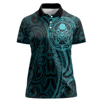 New Zealand Skull Darts Women Polo Shirt Aotearoa Maori Chest Tattoo Stylized Teal LT14 Female Teal - Polynesian Pride