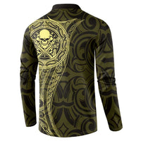 New Zealand Skull Darts Button Sweatshirt Aotearoa Maori Chest Tattoo Stylized Gold - Polynesian Pride