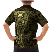 New Zealand Skull Darts Family Matching Mermaid Dress and Hawaiian Shirt Aotearoa Maori Chest Tattoo Stylized Gold LT14 - Polynesian Pride