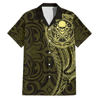 New Zealand Skull Darts Family Matching Mermaid Dress and Hawaiian Shirt Aotearoa Maori Chest Tattoo Stylized Gold LT14 Dad's Shirt - Short Sleeve Gold - Polynesian Pride