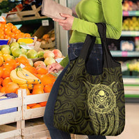 New Zealand Skull Darts Grocery Bag Aotearoa Maori Chest Tattoo Stylized Gold - Polynesian Pride