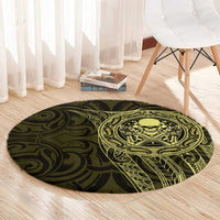 New Zealand Skull Darts Round Carpet Aotearoa Maori Chest Tattoo Stylized Gold - Polynesian Pride