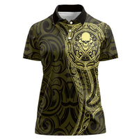 New Zealand Skull Darts Women Polo Shirt Aotearoa Maori Chest Tattoo Stylized Gold LT14 Female Gold - Polynesian Pride