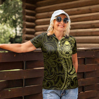 New Zealand Skull Darts Women Polo Shirt Aotearoa Maori Chest Tattoo Stylized Gold LT14 - Polynesian Pride