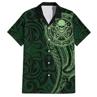 New Zealand Skull Darts Family Matching Short Sleeve Bodycon Dress and Hawaiian Shirt Aotearoa Maori Chest Tattoo Stylized Green LT14 Dad's Shirt - Short Sleeve Green - Polynesian Pride