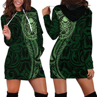 New Zealand Skull Darts Hoodie Dress Aotearoa Maori Chest Tattoo Stylized Green LT14 - Polynesian Pride