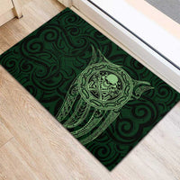 New Zealand Skull Darts Rubber Doormat Aotearoa Maori Chest Tattoo Stylized Green - Polynesian Pride