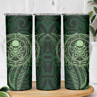 New Zealand Skull Darts Skinny Tumbler Aotearoa Maori Chest Tattoo Stylized Green LT14 - Polynesian Pride