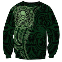 New Zealand Skull Darts Sweatshirt Aotearoa Maori Chest Tattoo Stylized Green - Polynesian Pride
