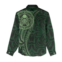 New Zealand Skull Darts Women Casual Shirt Aotearoa Maori Chest Tattoo Stylized Green LT14 - Polynesian Pride