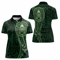 New Zealand Skull Darts Women Polo Shirt Aotearoa Maori Chest Tattoo Stylized Green LT14 - Polynesian Pride