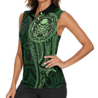 New Zealand Skull Darts Women Sleeveless Polo Shirt Aotearoa Maori Chest Tattoo Stylized Green LT14 - Polynesian Pride