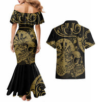 New Zealand Darts Couples Matching Mermaid Dress and Hawaiian Shirt Skull In Dart We Trust Maori Pattern LT14 - Polynesian Pride