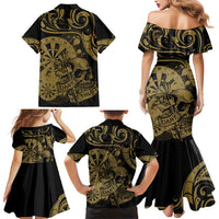New Zealand Darts Family Matching Mermaid Dress and Hawaiian Shirt Skull In Dart We Trust Maori Pattern LT14 - Polynesian Pride