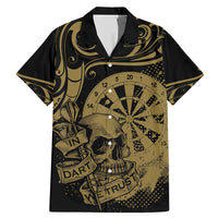 New Zealand Darts Family Matching Mermaid Dress and Hawaiian Shirt Skull In Dart We Trust Maori Pattern LT14 Dad's Shirt - Short Sleeve Gold - Polynesian Pride
