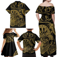New Zealand Darts Family Matching Off Shoulder Maxi Dress and Hawaiian Shirt Skull In Dart We Trust Maori Pattern LT14 - Polynesian Pride