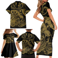 New Zealand Darts Family Matching Short Sleeve Bodycon Dress and Hawaiian Shirt Skull In Dart We Trust Maori Pattern LT14 - Polynesian Pride