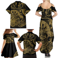 New Zealand Darts Family Matching Summer Maxi Dress and Hawaiian Shirt Skull In Dart We Trust Maori Pattern LT14 - Polynesian Pride
