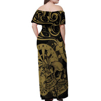 New Zealand Darts Off Shoulder Maxi Dress Skull In Dart We Trust Maori Pattern - Polynesian Pride