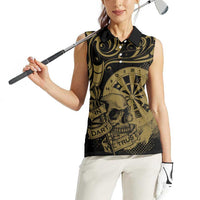 New Zealand Darts Women Sleeveless Polo Shirt Skull In Dart We Trust Maori Pattern - Polynesian Pride