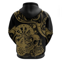 New Zealand Darts Zip Hoodie Skull In Dart We Trust Maori Pattern - Polynesian Pride