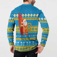 Tuvalu Christmas Button Sweatshirt Cute Santa Manuia te Kilisimasi - Polynesian Pride