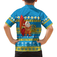 Tuvalu Christmas Family Matching Off The Shoulder Long Sleeve Dress and Hawaiian Shirt Cute Santa Manuia te Kilisimasi LT14 - Polynesian Pride