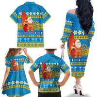 Tuvalu Christmas Family Matching Off The Shoulder Long Sleeve Dress and Hawaiian Shirt Cute Santa Manuia te Kilisimasi LT14 - Polynesian Pride