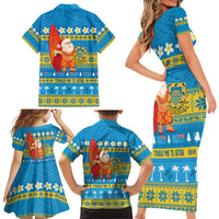 Tuvalu Christmas Family Matching Short Sleeve Bodycon Dress and Hawaiian Shirt Cute Santa Manuia te Kilisimasi LT14 - Polynesian Pride