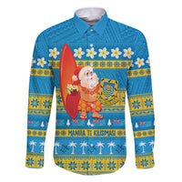 Tuvalu Christmas Family Matching Short Sleeve Bodycon Dress and Hawaiian Shirt Cute Santa Manuia te Kilisimasi LT14 Dad's Shirt - Long Sleeve Blue - Polynesian Pride