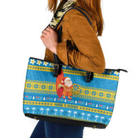 Tuvalu Christmas Leather Tote Bag Cute Santa Manuia te Kilisimasi LT14 Blue - Polynesian Pride