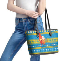 Tuvalu Christmas Leather Tote Bag Cute Santa Manuia te Kilisimasi LT14 - Polynesian Pride
